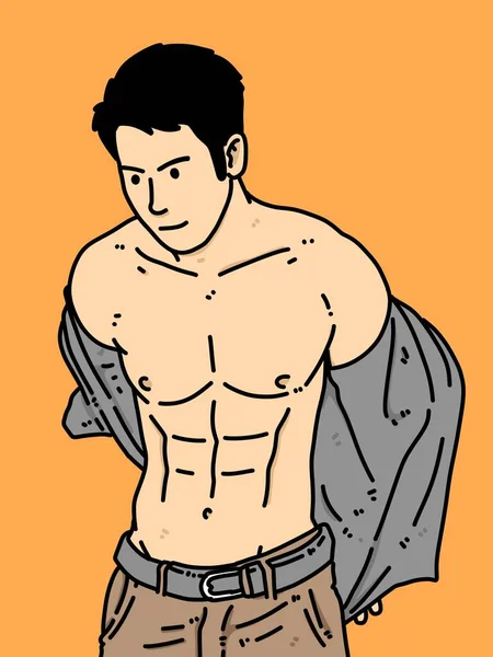 オレンジを背景にした可愛い男漫画 — ストック写真