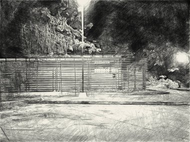 Gece bahçesinin siyah beyazını çizen sanat