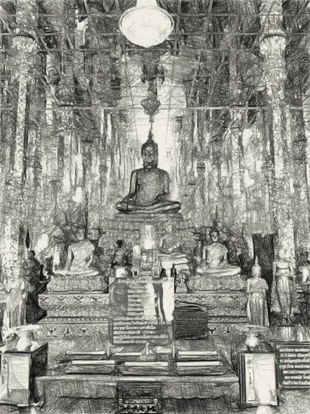 Arte Desenho Preto Branco Estátua Buddha — Fotografia de Stock