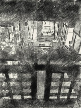 Sanat eserleri Bangkok Tayland 'daki binasını siyah beyaz çiziyor.