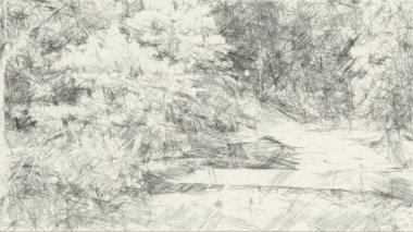 Sanat, doğa bahçesinin siyah beyaz resmini çiziyor.