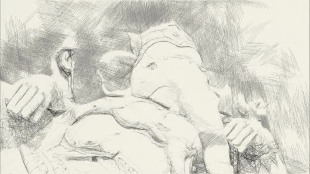 Черно Белый Рисунок Статуи Ганеши — стоковое видео