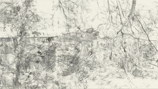 Kresba Černobíle Opuštěného Domova Lese — Stock video