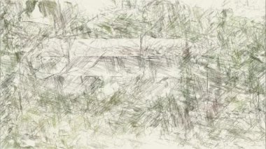 Ormandaki terk edilmiş evin rengini çiziyor.