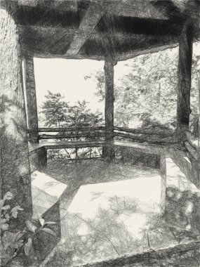 Terk edilmiş köşkte siyah beyaz çiziyor