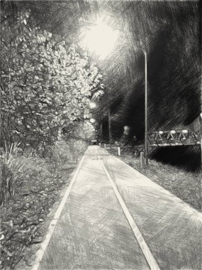 Gece yollarının siyah beyaz çizimleri