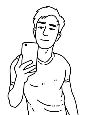 Siyah ve beyaz renkli yakışıklı adam çizgi filmi.