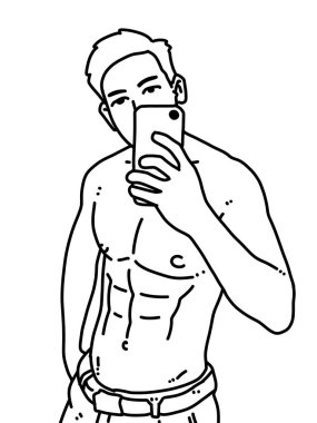 Siyah ve beyaz renkli yakışıklı adam çizgi filmi.