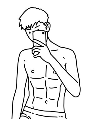 Siyah ve beyaz renkli yakışıklı adam çizgi filmi.