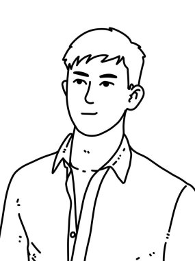 Siyah ve beyaz renkli yakışıklı adam çizgi filmi.