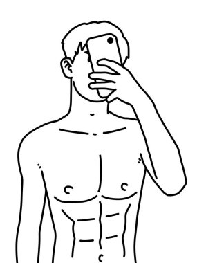 Siyah ve beyaz renkli yakışıklı adam çizgi filmi.