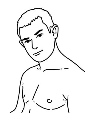 Siyah ve beyaz renkli yakışıklı adam çizgi filmi.