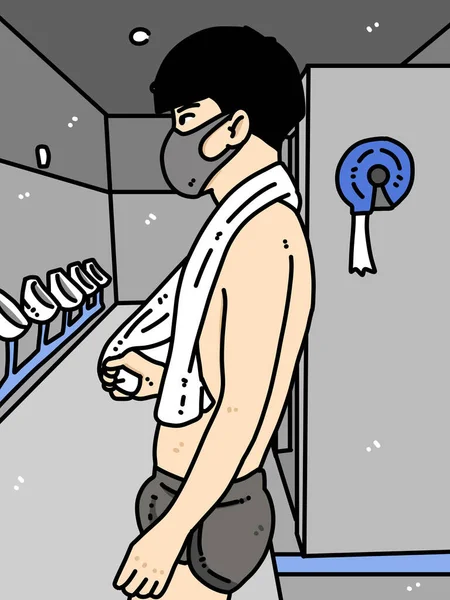 トイレで可愛い男漫画 — ストック写真