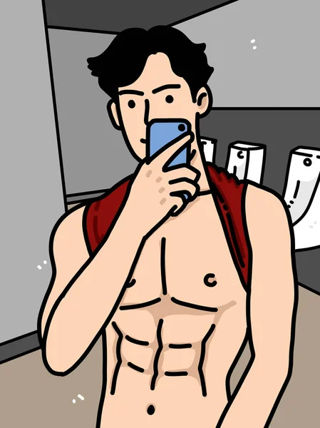 トイレで可愛い男漫画 — ストック写真