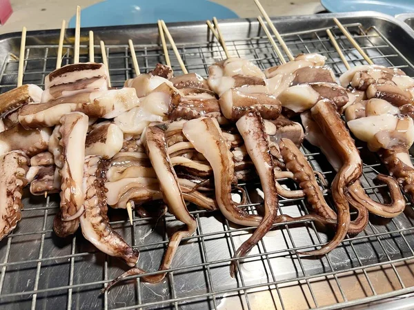 Close Squid Grilled Street Food — Stock Photo, Image