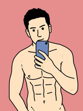 Kırmızı arka planda sevimli bir adam çizgi filmi.