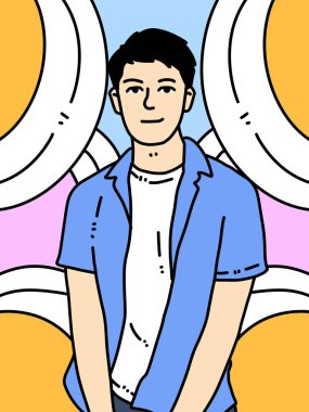 Renkli arkaplanda sevimli adam çizgi filmi