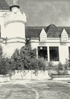 Terk edilmiş binanın siyah ve beyazı