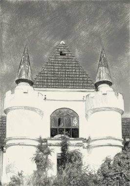 Terk edilmiş binanın siyah ve beyazı