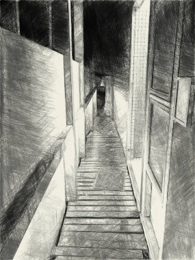 Binadaki siyah beyaz yol