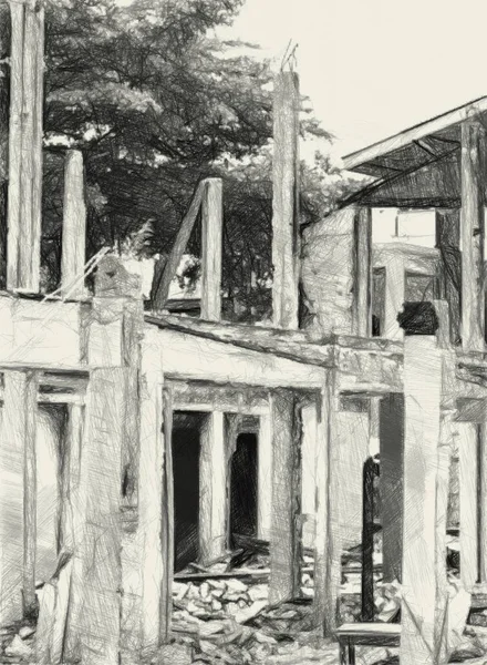 Blanco Negro Casa Abandonada — Foto de Stock