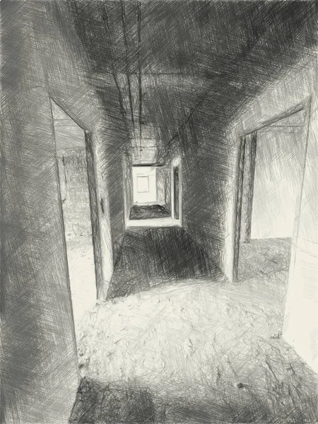 Art Drawing Black White Abandoned Home — Stock Photo, Image