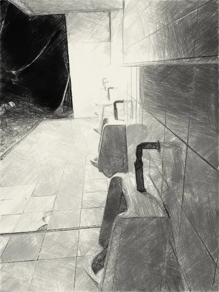 Μαύρο Και Άσπρο Του Δωματίου Τουαλέτα — Φωτογραφία Αρχείου