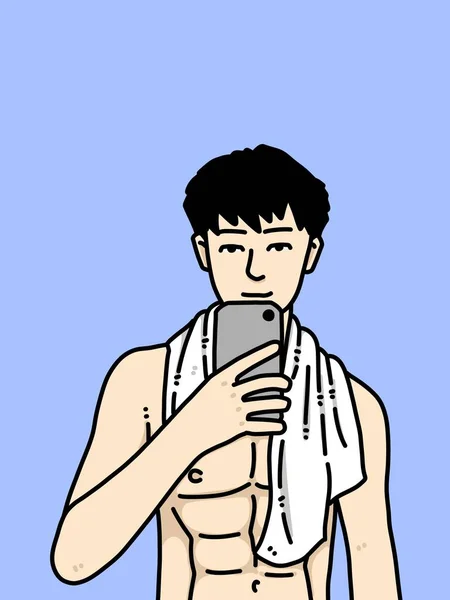 青い背景の可愛い男漫画 — ストック写真