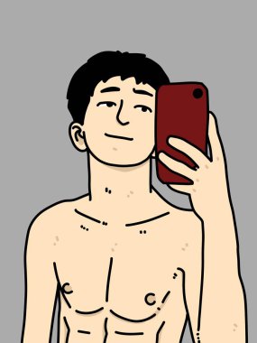 Gri arka planda sevimli bir adam çizgi filmi