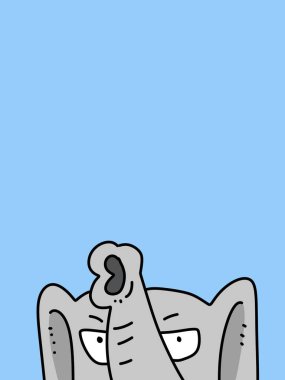 Mavi arka planda şirin fil karikatürü