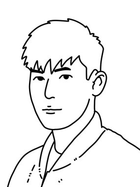 Siyah ve beyaz renkli yakışıklı adam çizgi filmi.