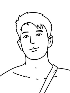 Siyah ve beyaz renkli yakışıklı adam çizgi filmi.