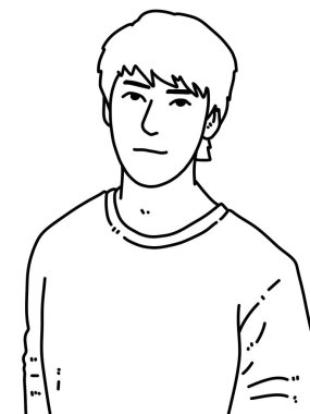 Siyah ve beyaz renkli yakışıklı adam çizgi filmi.