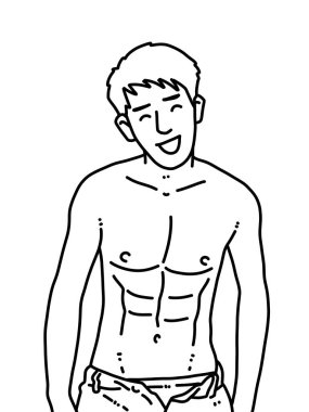 Siyah ve beyaz renkli yakışıklı adam çizgi filmi.