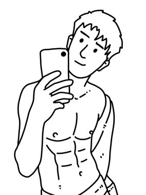 Siyah ve beyaz renkli yakışıklı adam çizgi filmi.