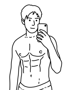 Siyah ve beyaz renkli yakışıklı adam çizgi filmi.