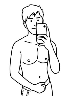 Siyah ve beyaz renkli yakışıklı adam çizgi filmi.