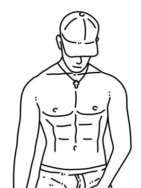 Siyah ve beyaz renkli yakışıklı adam çizgi filmi.