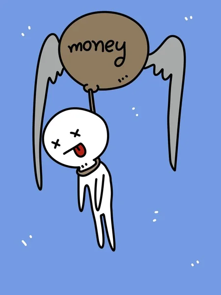 Desenho Animado Morrer Homem Dinheiro Saco Céu Azul Fundo — Fotografia de Stock