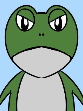 Mavi arka planda sevimli kurbağa karikatürü