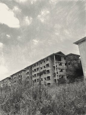 Terk edilmiş binanın siyah ve Whit 'i