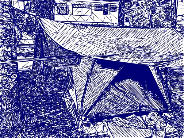 Niebieski Biały Namiot Ogrodzie — Zdjęcie stockowe