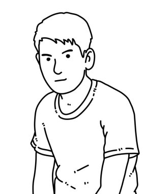 Siyah ve beyaz renkli yakışıklı adam çizgi filmi.