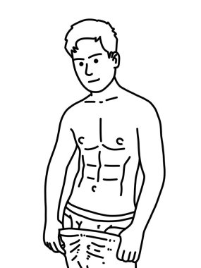 Siyah ve beyaz renkli yakışıklı adam çizgi filmi.