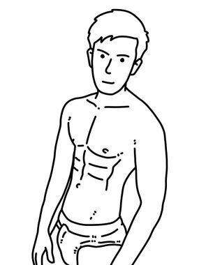 Siyah ve beyaz renkli yakışıklı adam çizgi filmi.