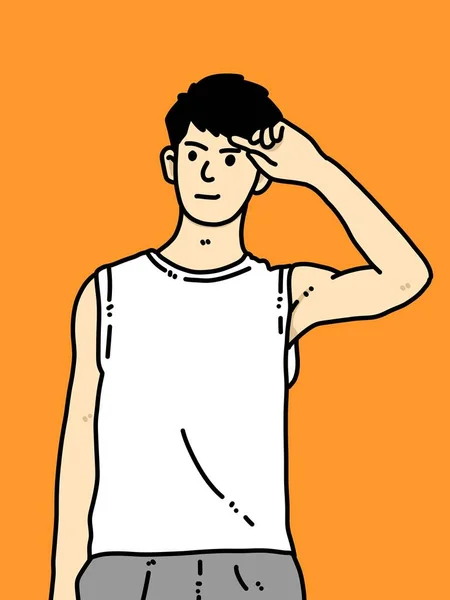 橙色背景的可爱男人卡通片 — 图库照片