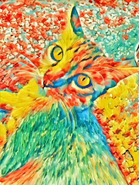 Arte Colorido Lindo Gato Fondo —  Fotos de Stock