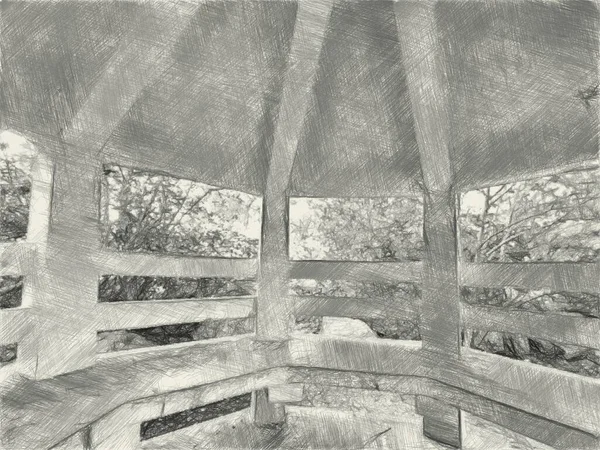 Художественный Рисунок Черно Белого Заброшенного Дома — стоковое фото