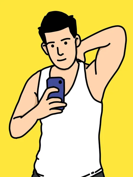 Niedlicher Mann Karikatur Auf Gelbem Hintergrund — Stockfoto