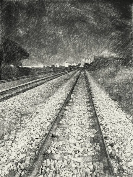 Schwarz Weiß Der Eisenbahn Land Thailand — Stockfoto